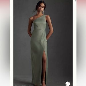 BHLDN Moss Green Satin Dress